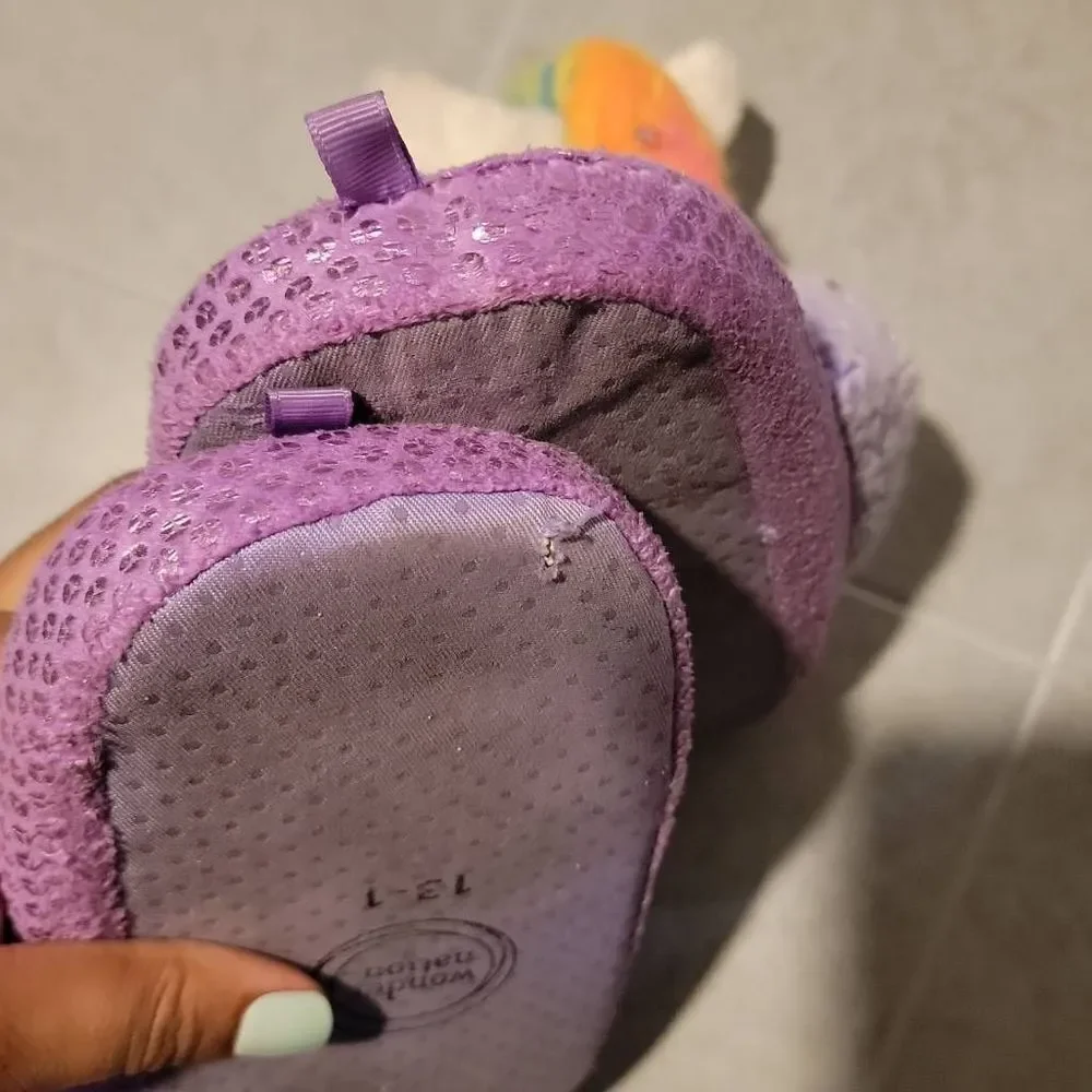 Wonder Nation Girl's Plush 3D Unicorn Purple Scuff Slip-on Slippers Size 13-1